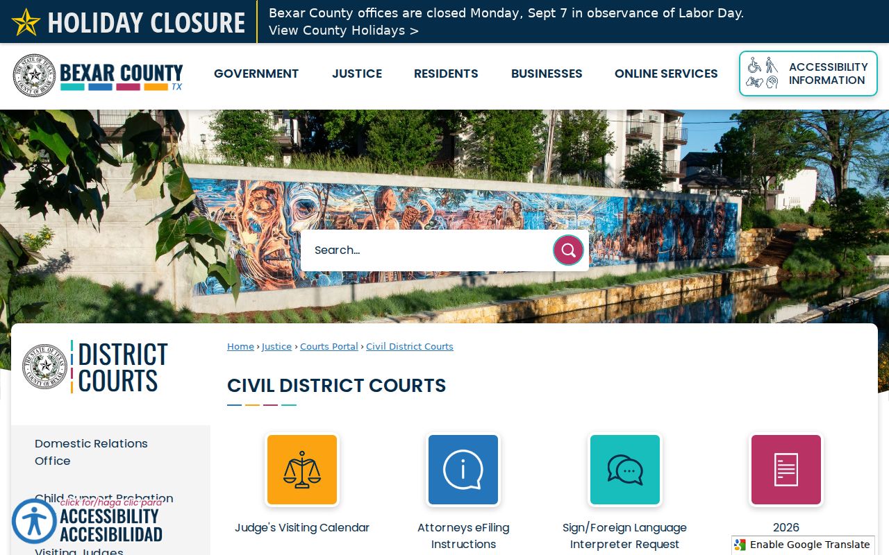 Bexar County civil docket directory for fourteen civil District Courts
