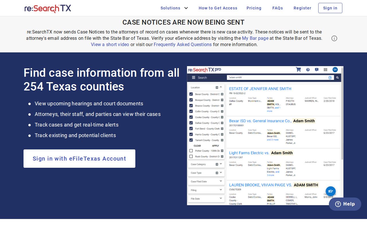 Bexar County docket search statewide re SearchTX account screen