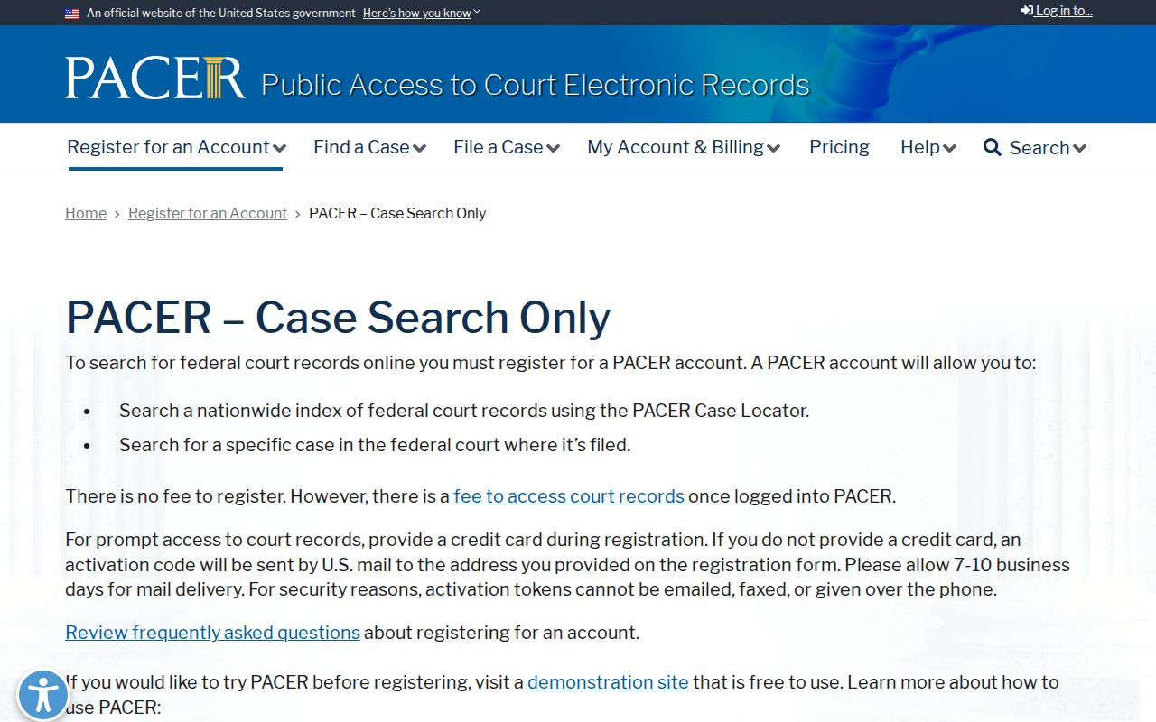Bexar County court records research showing PACER account requirements