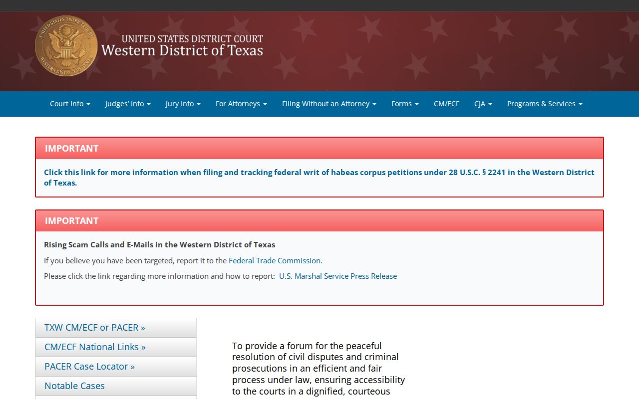 Bexar County court records route for the federal San Antonio Division