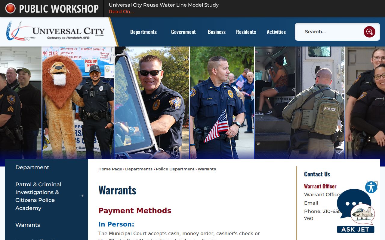 Universal City court records warrant payment channels